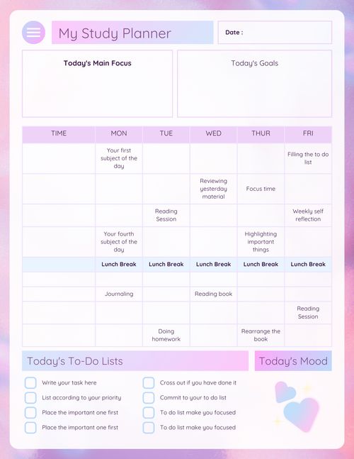 My Study Planner – Printable Study Schedule | Daily Study Planner PDF | Student Planner